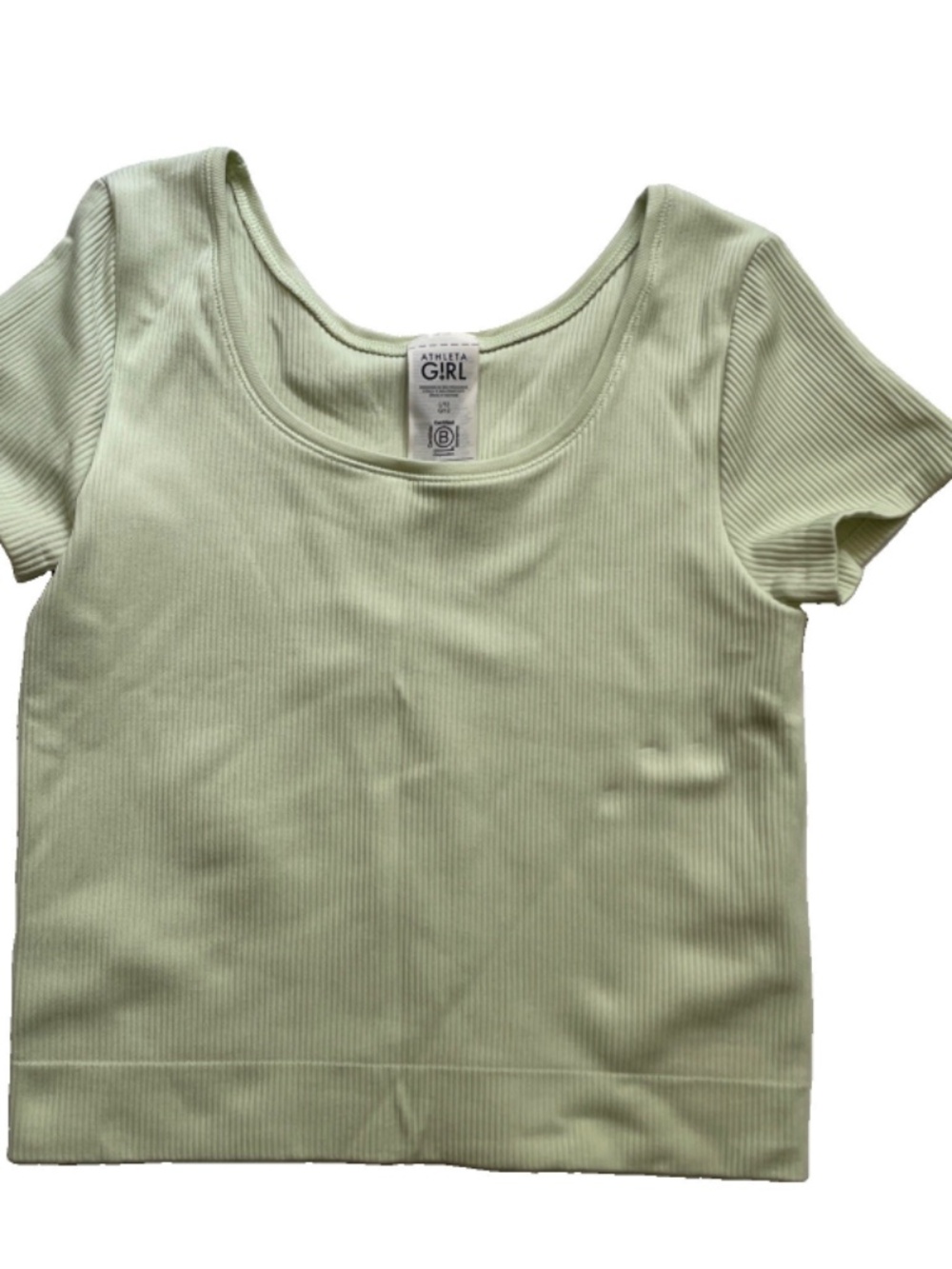 Athleta Girl Rise Above Rib Crop Tee shirt top Light Lime green - Size LARGE 12